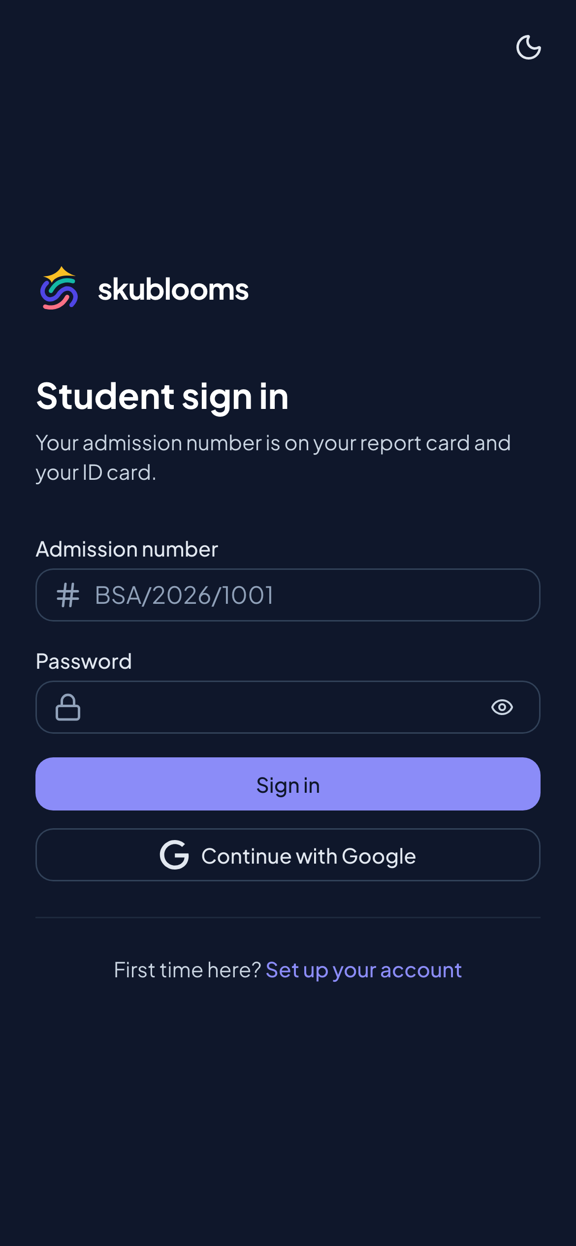 Skublooms student portal on a phone
