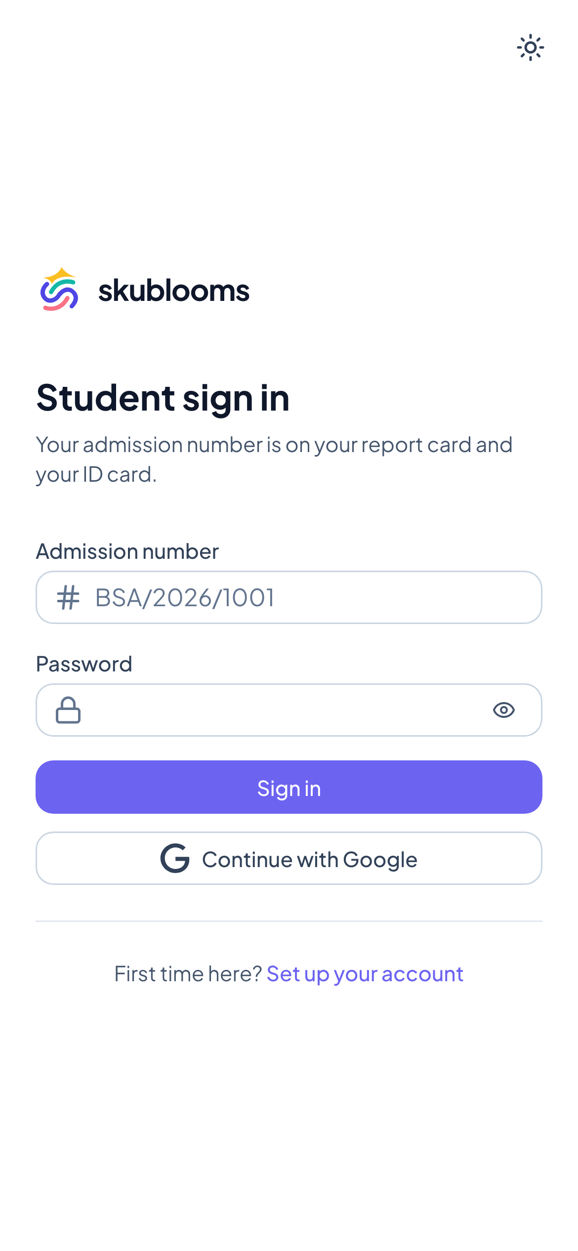 Skublooms student portal on a phone